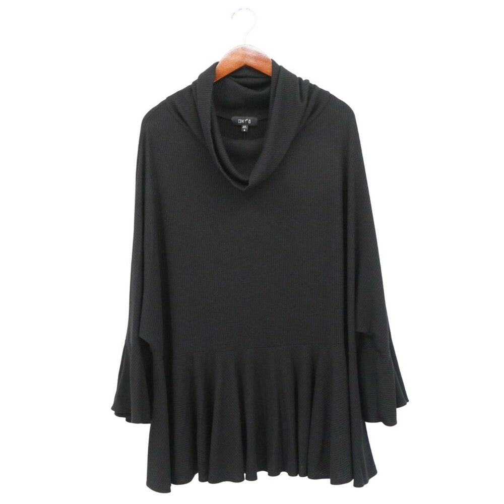 Comfy USA Cowl Neck Black Tunic Top 3/4 Bell Sleeve Modal Knit S *Flaw